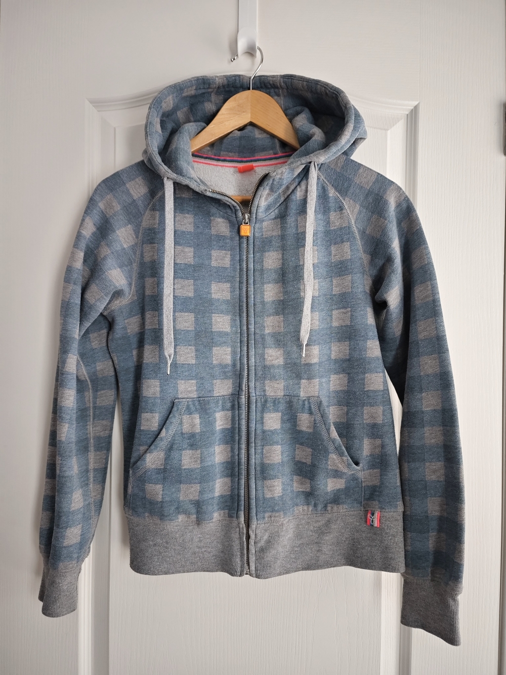 TNA Women's Blue and Gray Check Zip Hoodie Sweater, Y2K